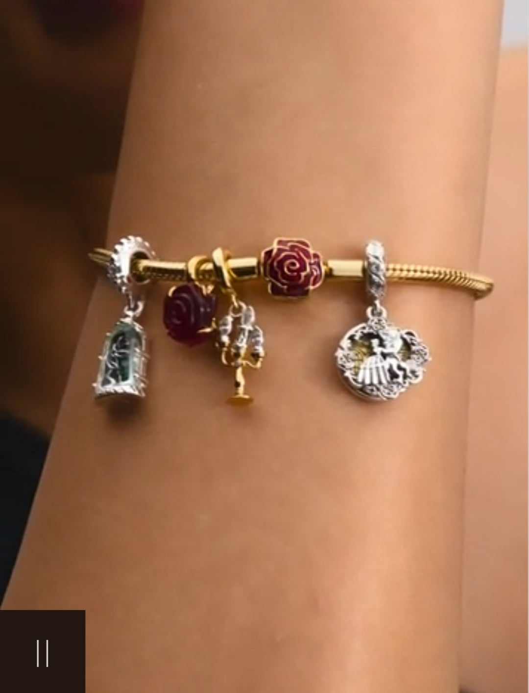 Disney Beauty and the Beast Enchanted Rose Snake Chain Bracelet