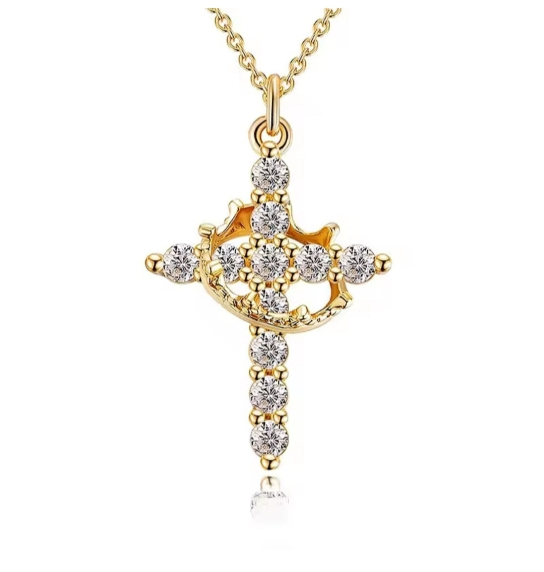 Cross with Crown Necklace