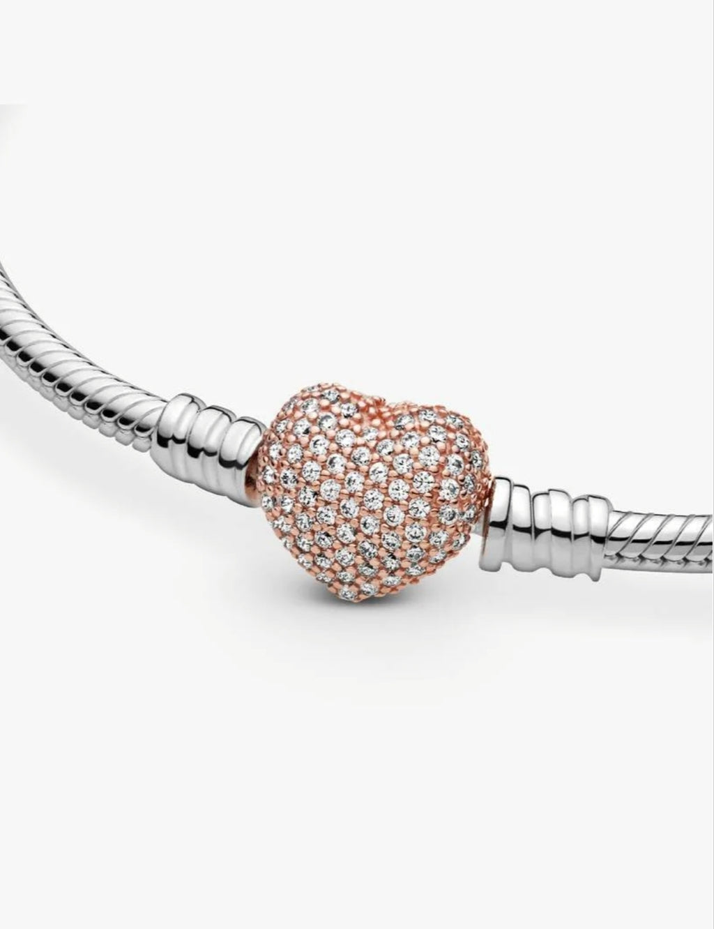 Pandora Moments Pavé Heart Clasp Snake Chain Bracelet