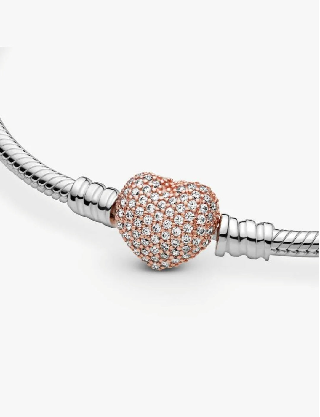 Pandora Moments Pavé Heart Clasp Snake Chain Bracelet