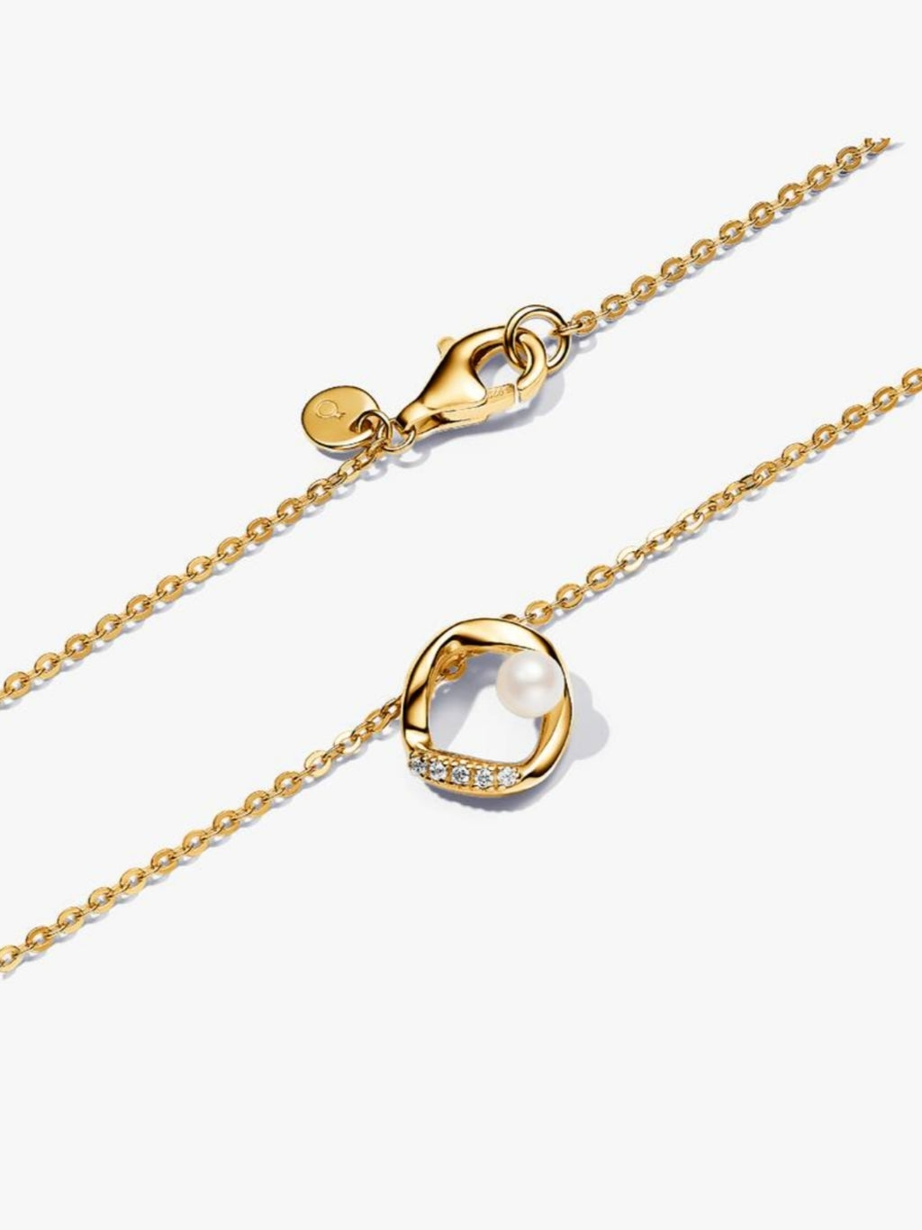 Organically Shaped Pavé Circle & Treated Freshwater Cultured Pearl Collier Necklace