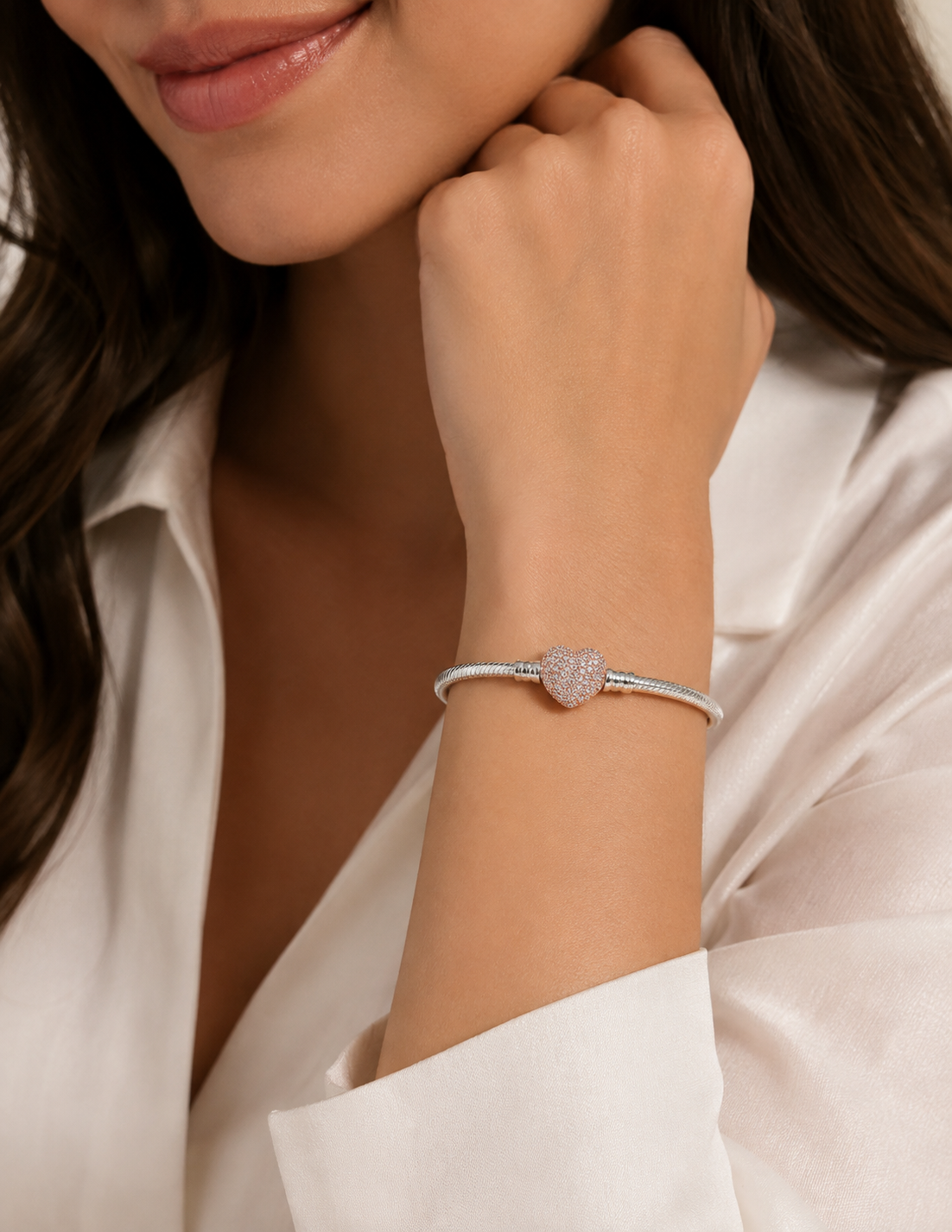 Pandora Moments Pavé Heart Clasp Snake Chain Bracelet