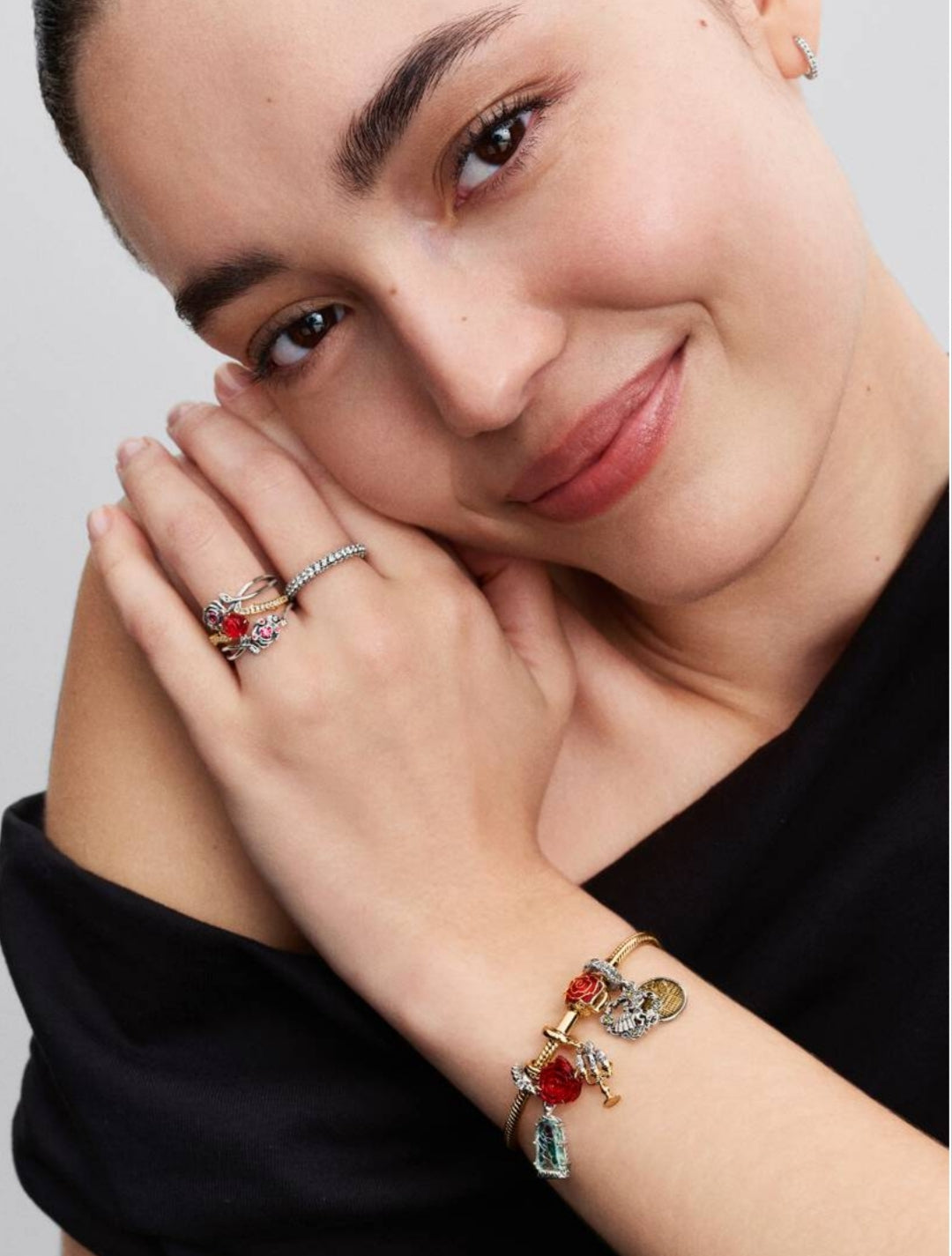 Disney Beauty and the Beast Enchanted Rose Snake Chain Bracelet