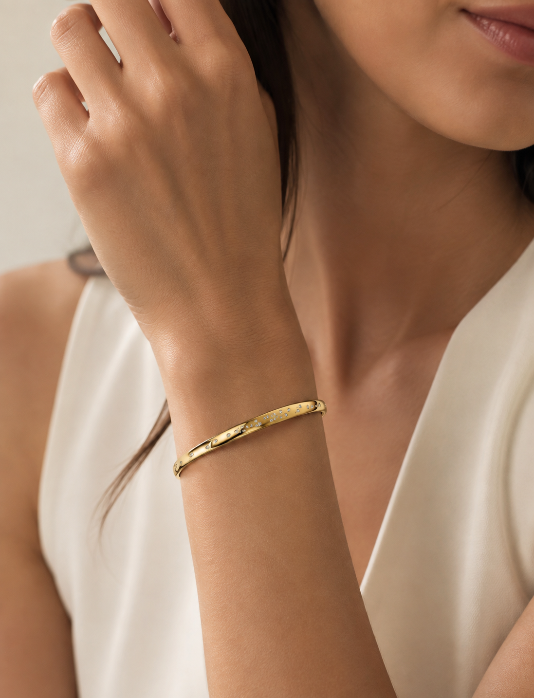 Organically Shaped Stone-Set Bangle