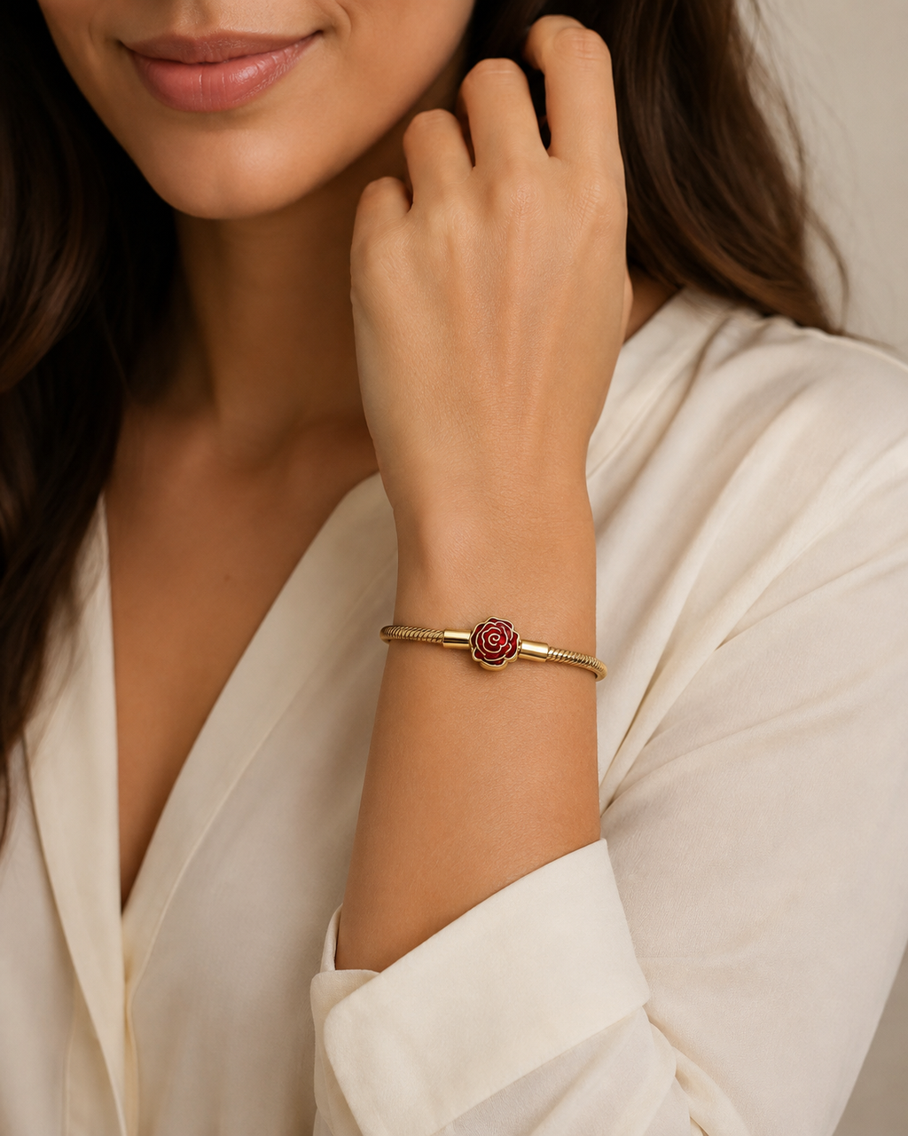 Disney Beauty and the Beast Enchanted Rose Snake Chain Bracelet